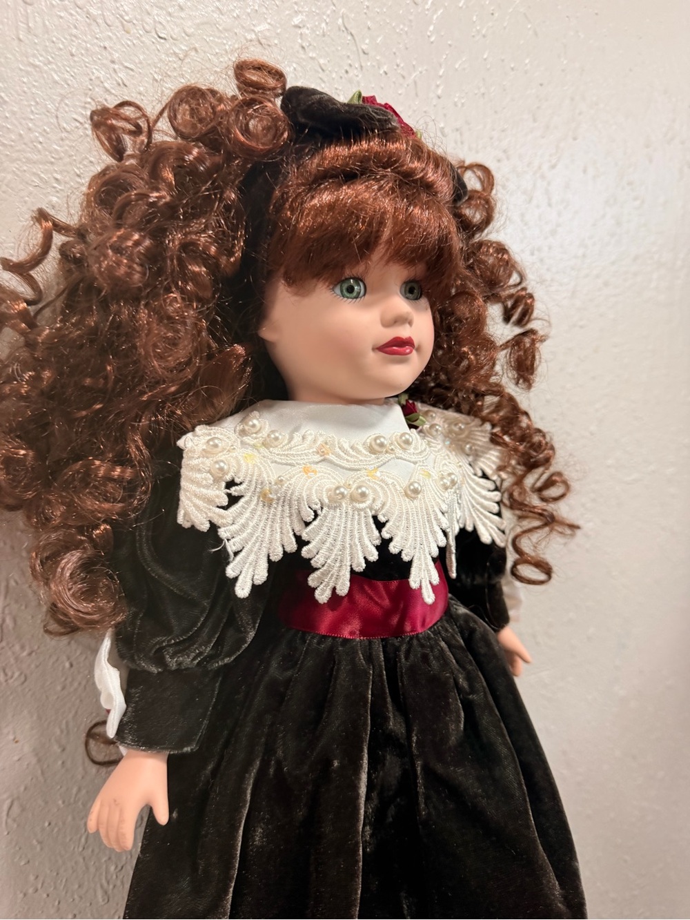Classic Redhead Porcelain Doll in Black Velvet Dress